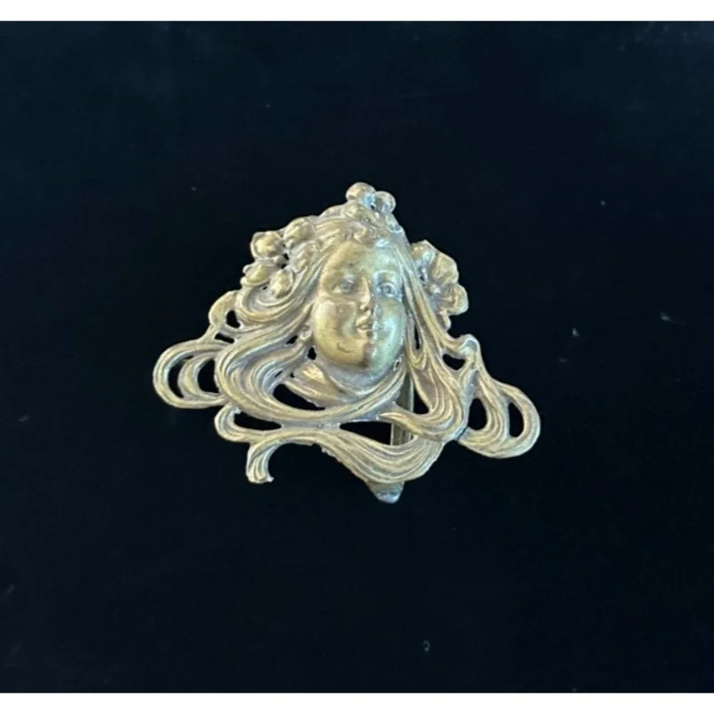 Art Nouveau Belt Buckle Brass Ophelia Lady Boho Artisan 2.75 x‎ 2.25